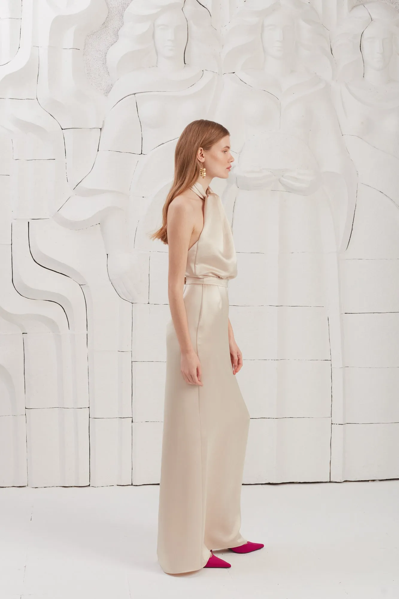 ELONA champagne satin evening maxi dress