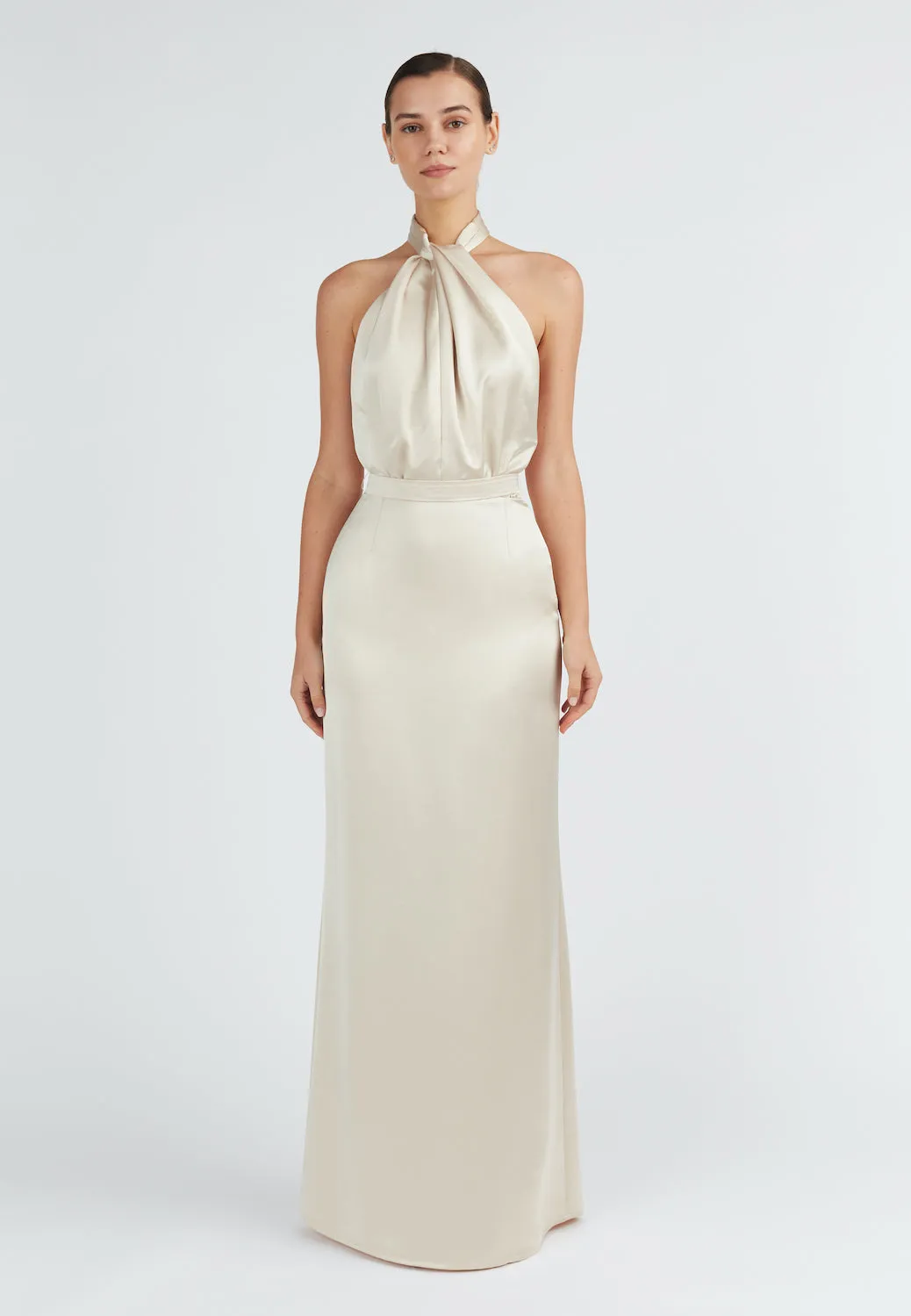 ELONA champagne satin evening maxi dress