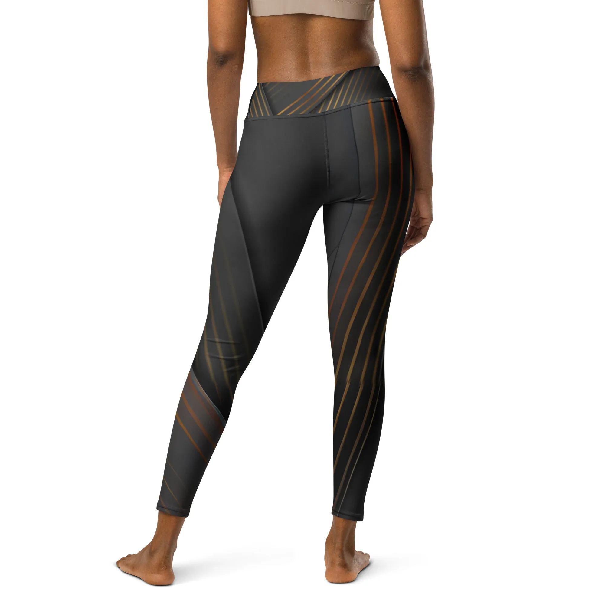 Embrace Elegance in Every Pose with Golden Striped Yoga Leggings