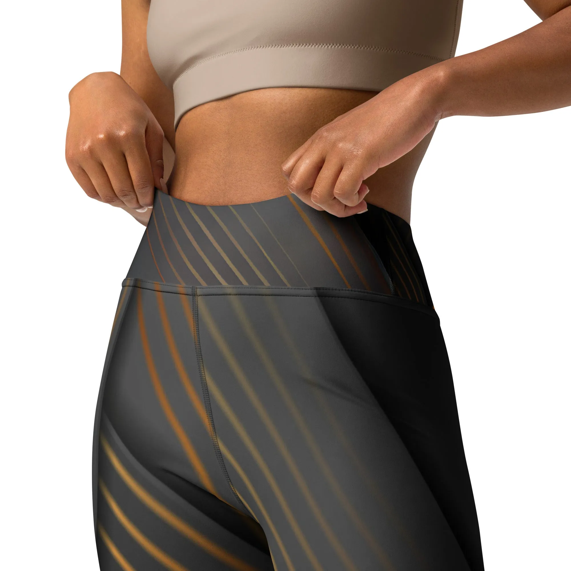 Embrace Elegance in Every Pose with Golden Striped Yoga Leggings