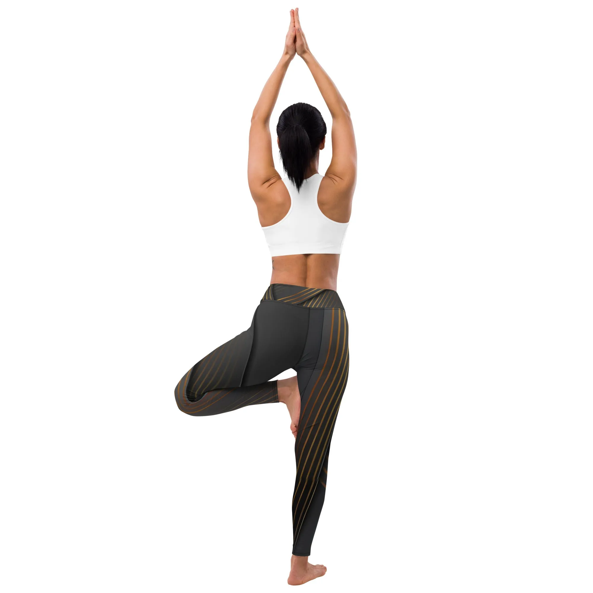 Embrace Elegance in Every Pose with Golden Striped Yoga Leggings