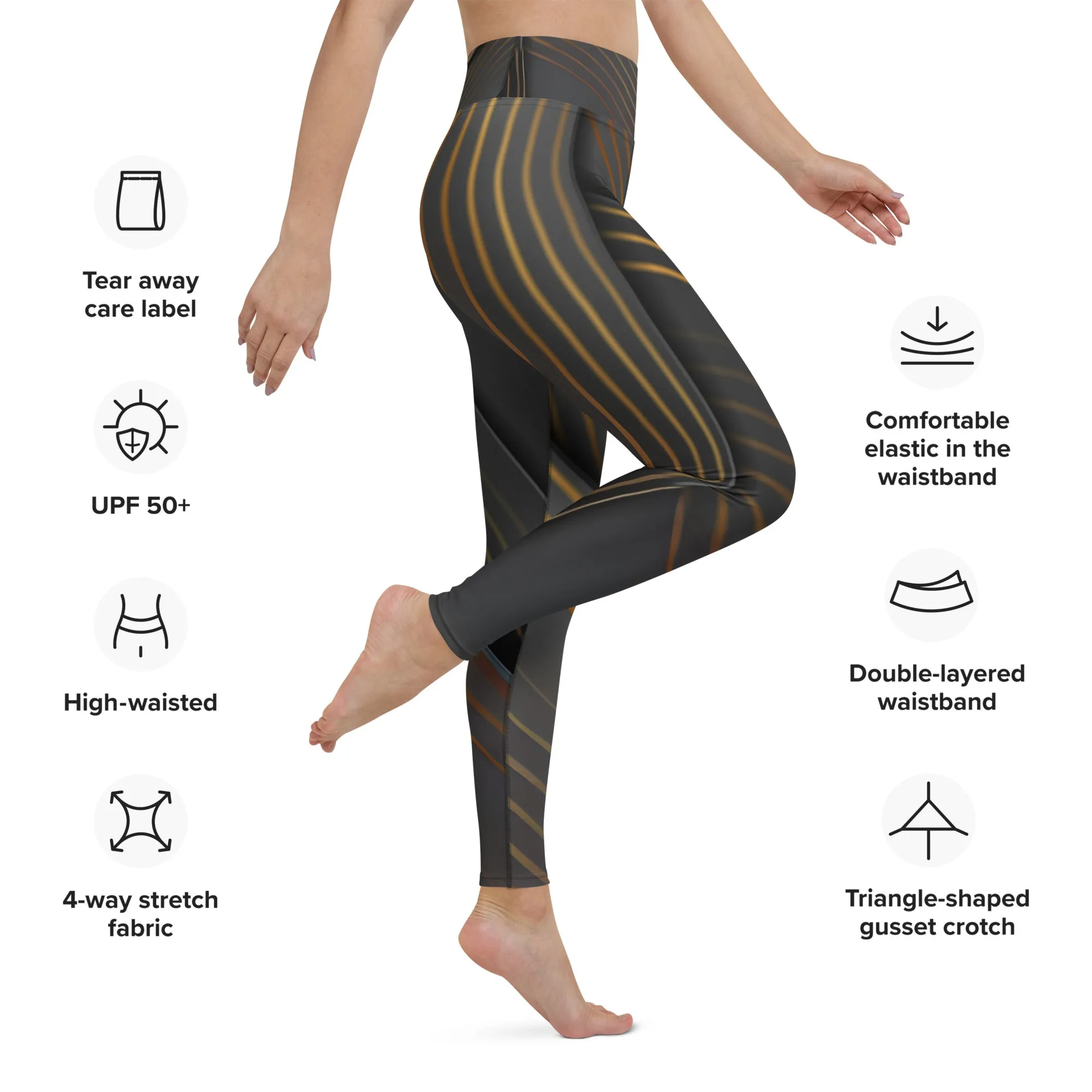 Embrace Elegance in Every Pose with Golden Striped Yoga Leggings