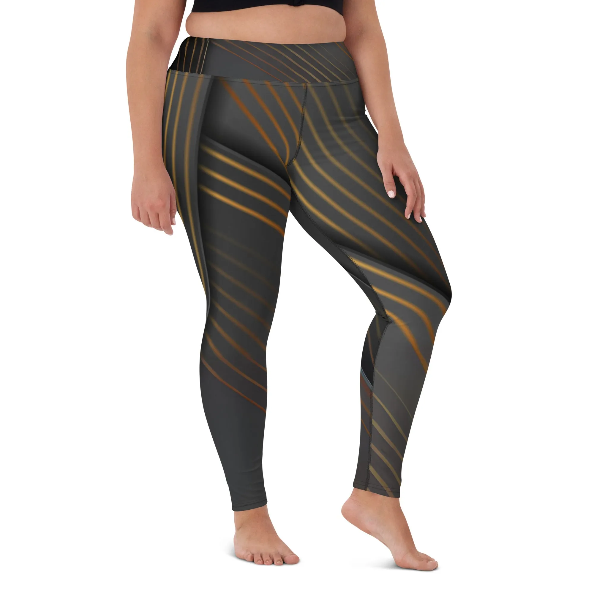 Embrace Elegance in Every Pose with Golden Striped Yoga Leggings