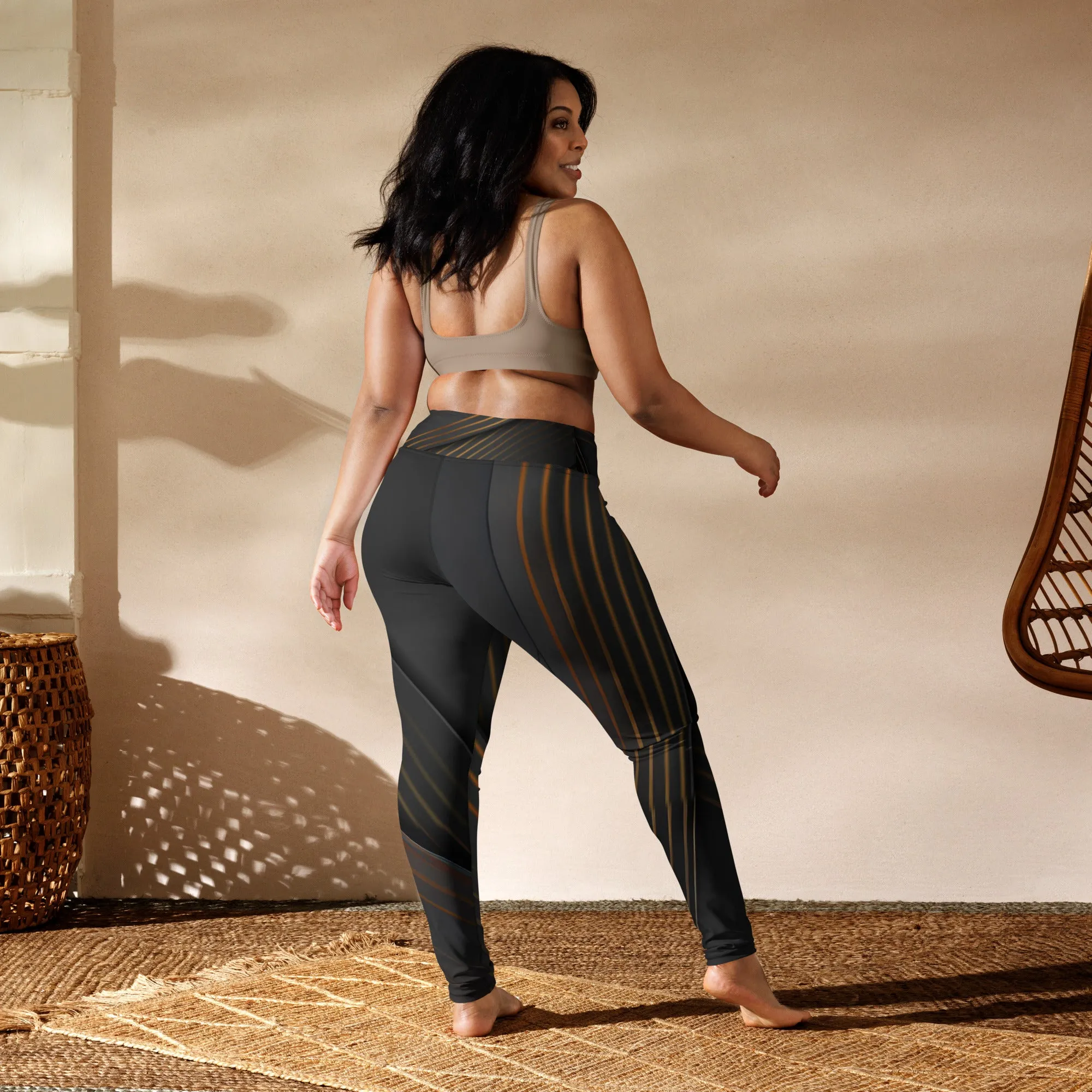 Embrace Elegance in Every Pose with Golden Striped Yoga Leggings