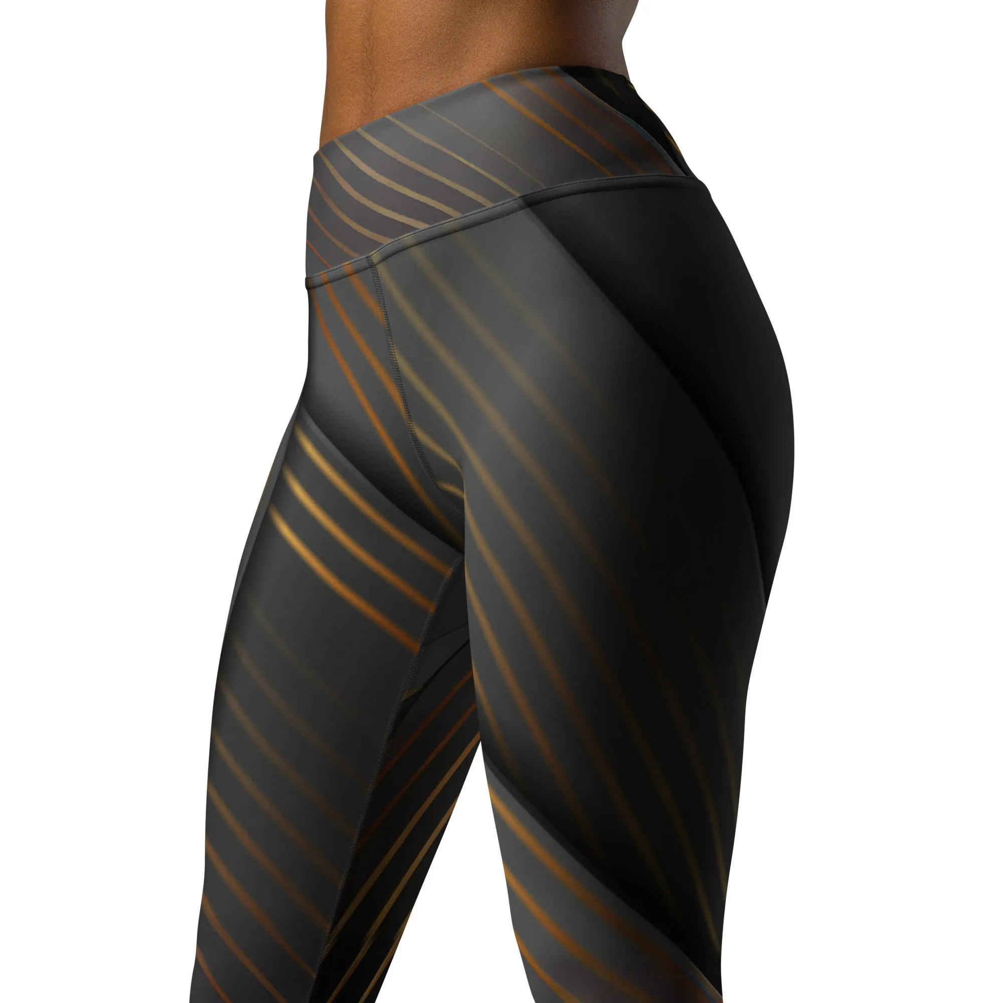 Embrace Elegance in Every Pose with Golden Striped Yoga Leggings