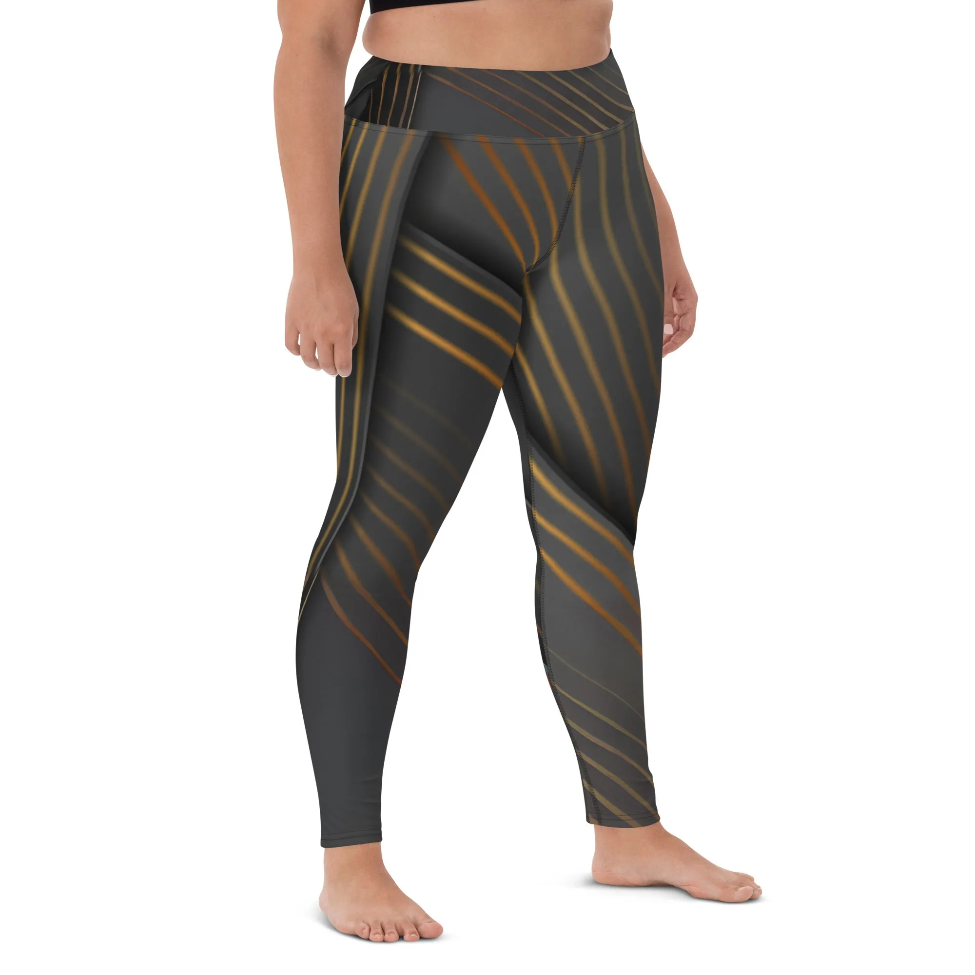 Embrace Elegance in Every Pose with Golden Striped Yoga Leggings