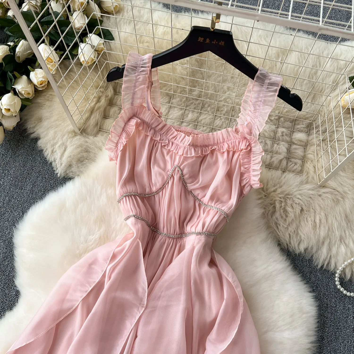 Fairy Beaded Pink Ruffled Dress