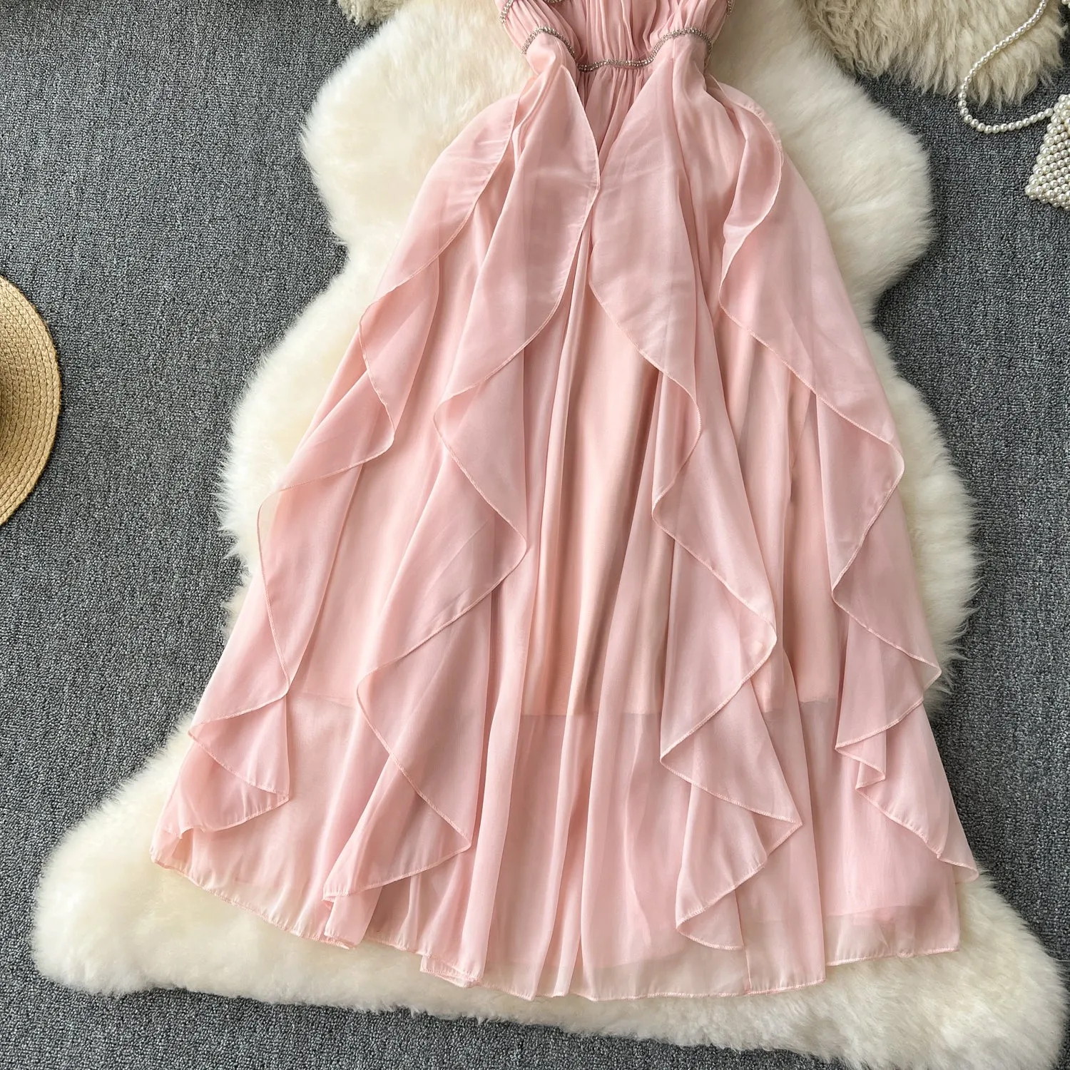 Fairy Beaded Pink Ruffled Dress