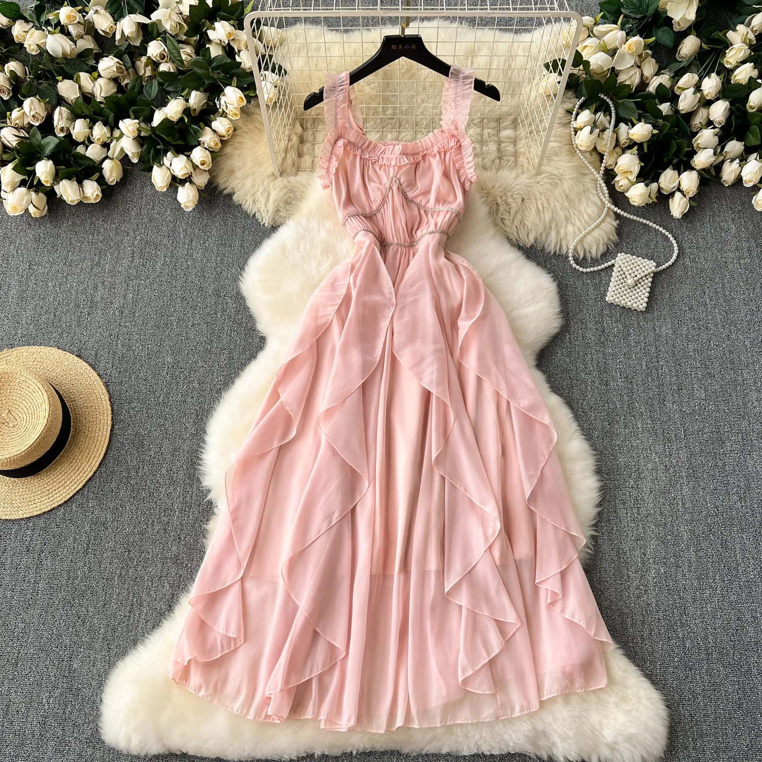 Fairy Beaded Pink Ruffled Dress