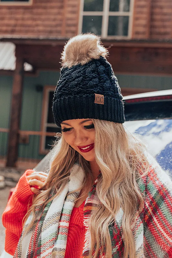 Fall Hike Faux Fur Pom Beanie in Black