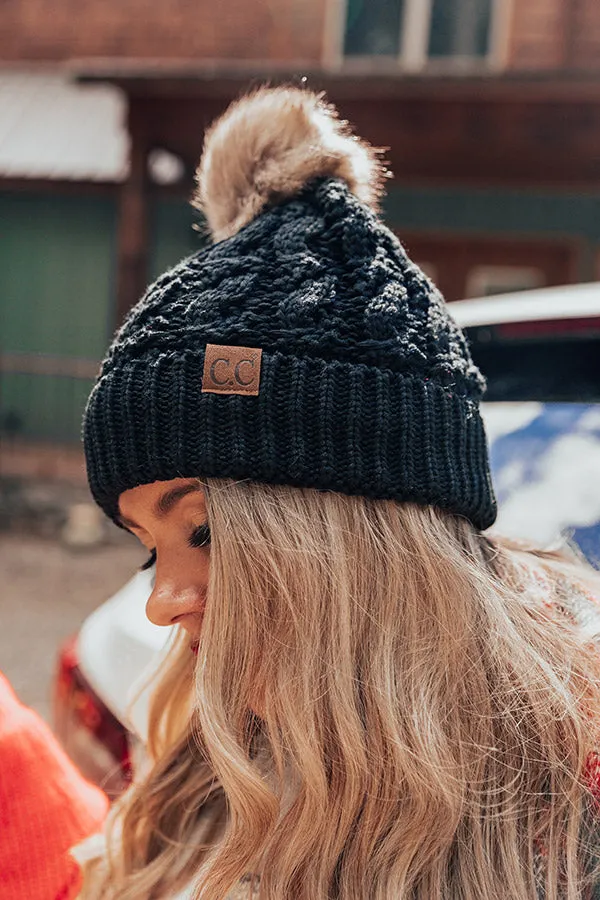 Fall Hike Faux Fur Pom Beanie in Black