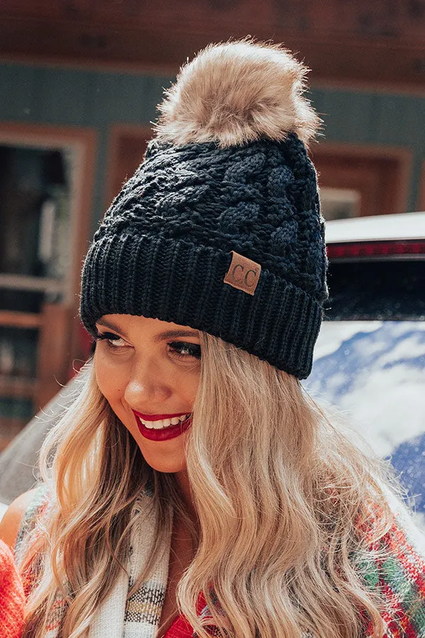 Fall Hike Faux Fur Pom Beanie in Black