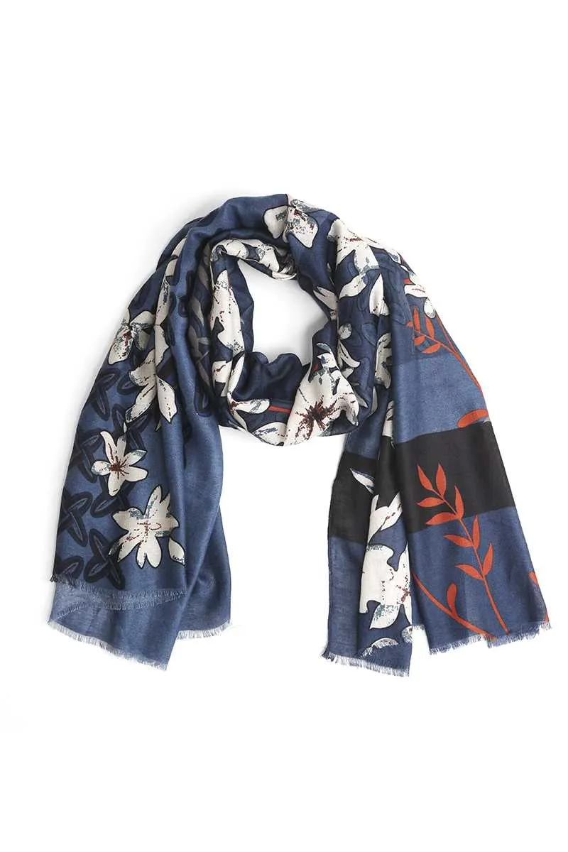 Fashion Flower Print Skinny Scarf