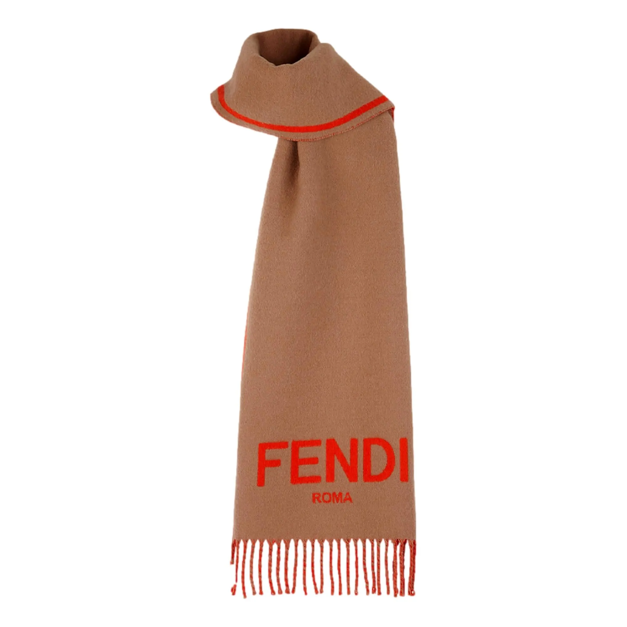 Fendi Roma Cashmere Scarf Beige Orange Logo