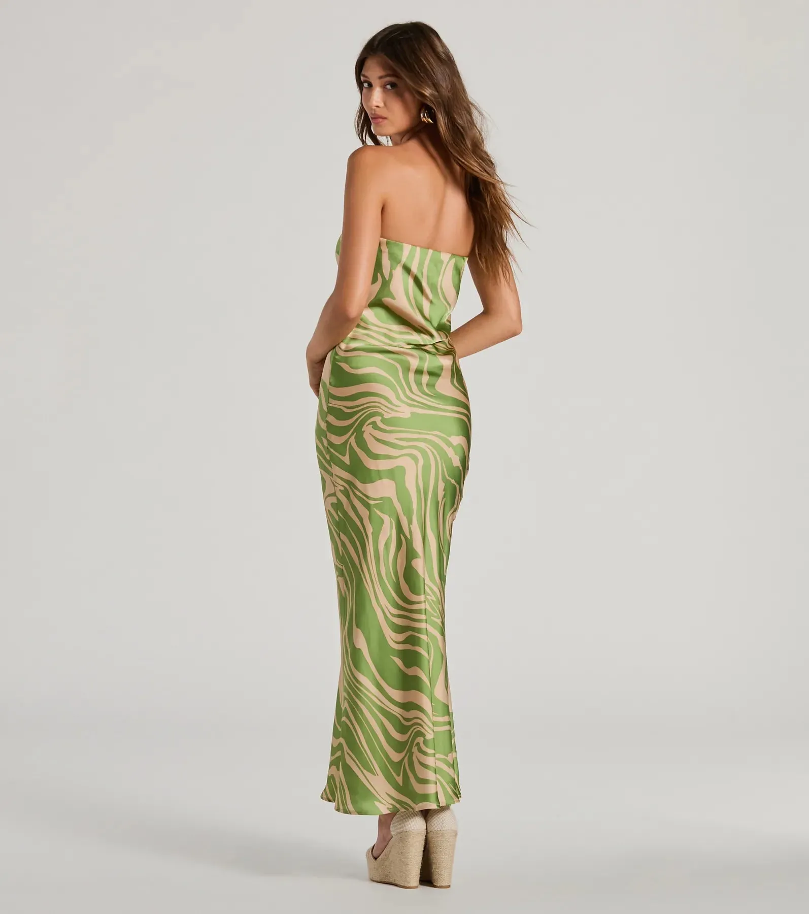 Fierce Stripes Strapless Zebra Print Satin Maxi Dress