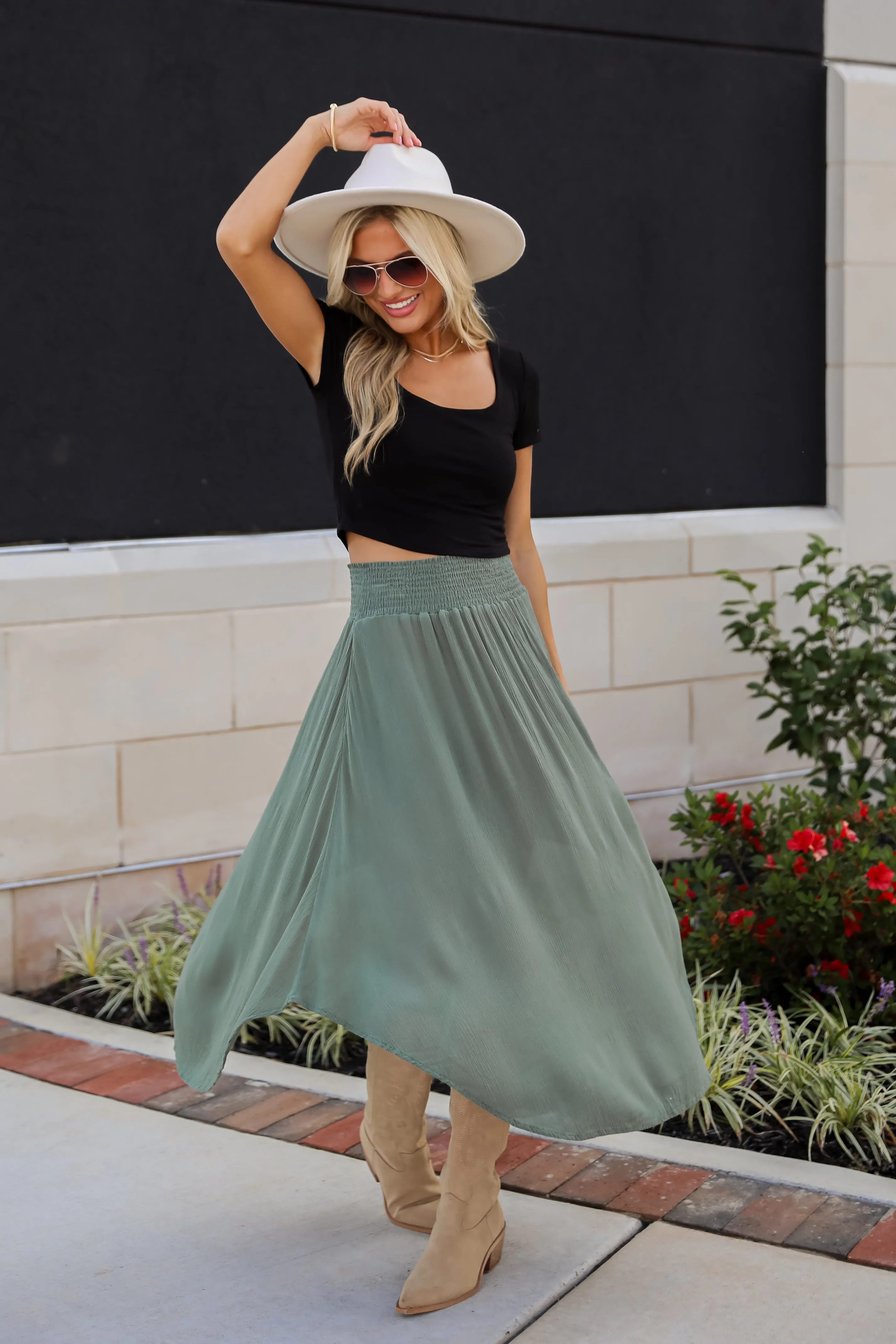 FINAL SALE - Sensational Purpose Olive Midi Skirt