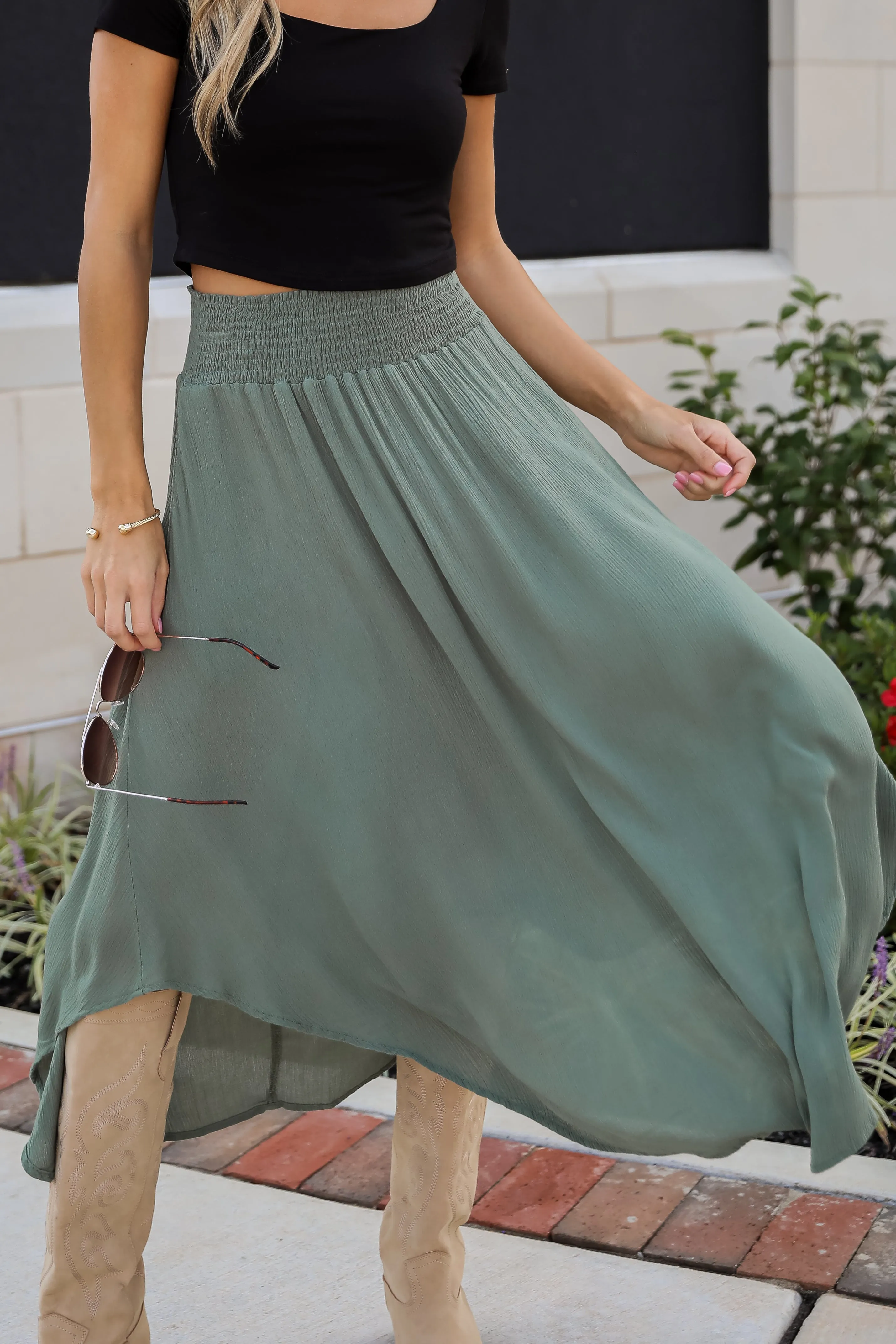 FINAL SALE - Sensational Purpose Olive Midi Skirt