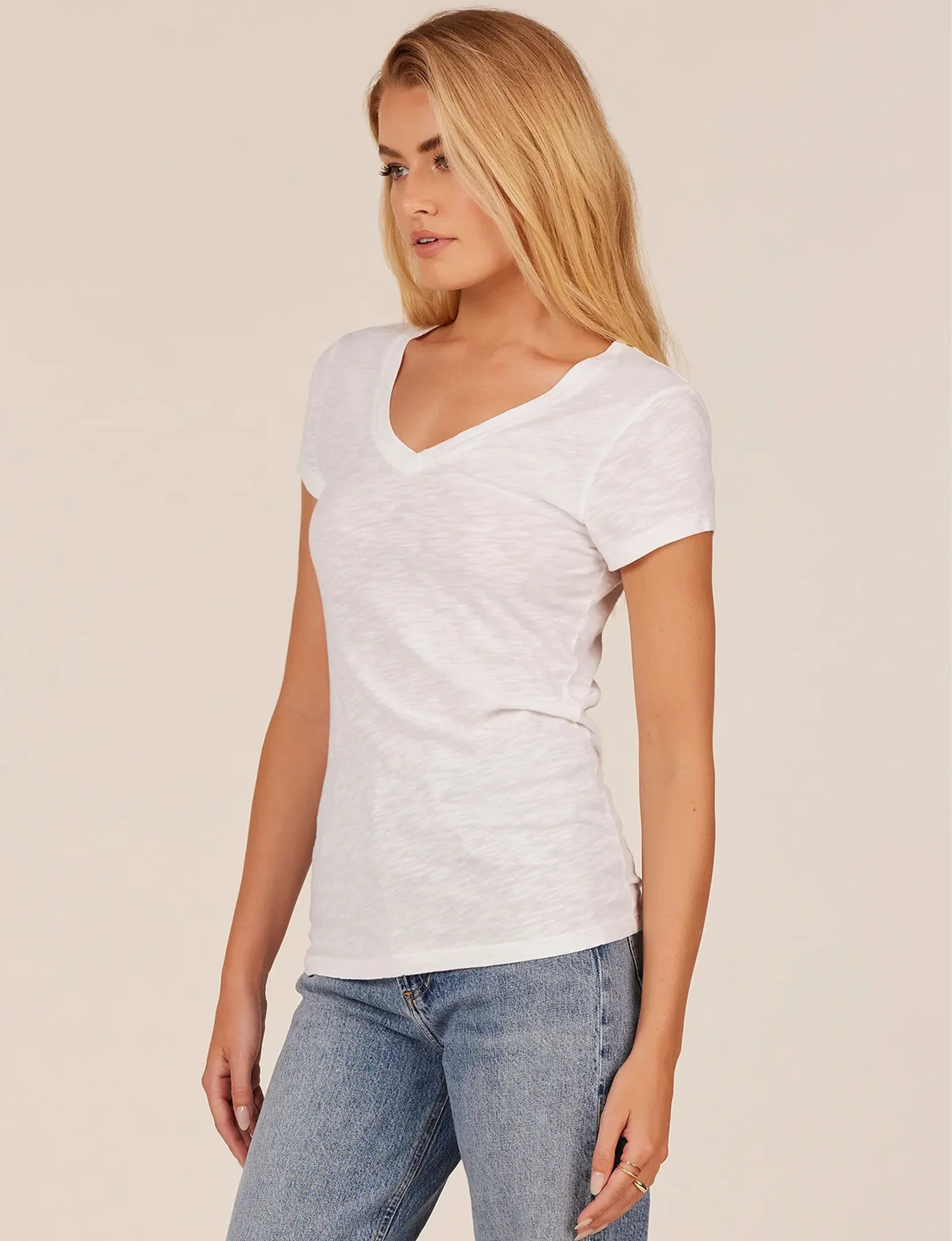 Fitted V Neck Tee, White