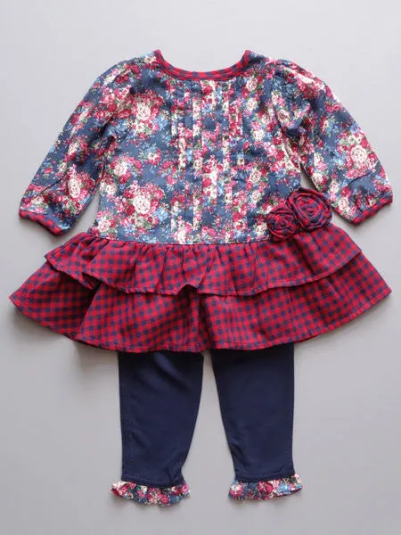 Fore N Birdie Baby Girls Floral Print Dress & Leggings Set