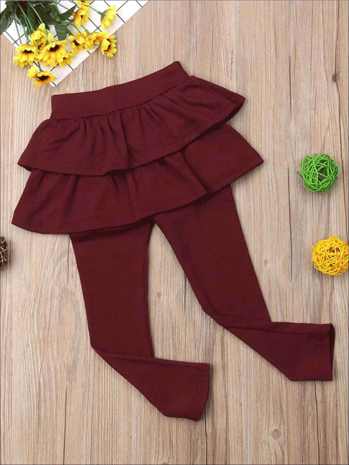 Girls Double Layer Ruffle Skirt Leggings