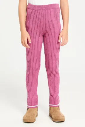 Girls Mauve Ribbed Leggings