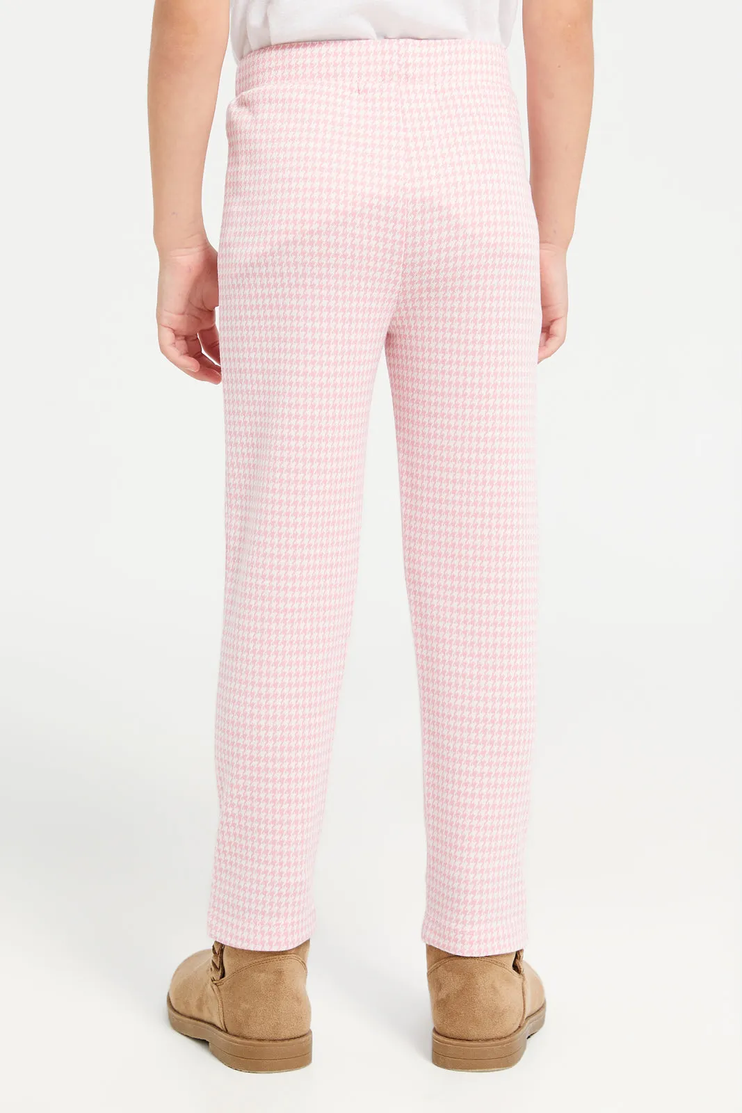 Girls Pink Checkered Leggings