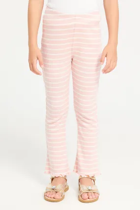 Girls Pink Striped Leggings