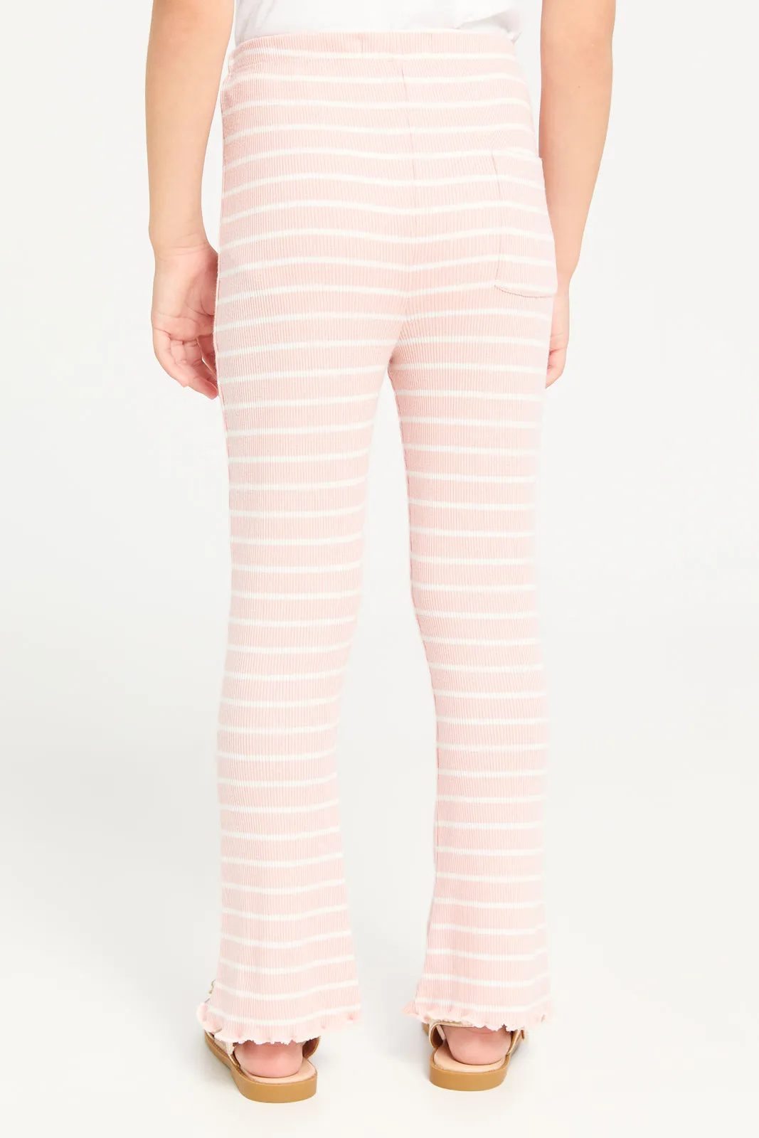 Girls Pink Striped Leggings