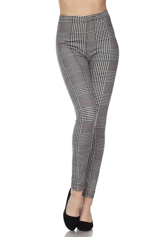 Glen Plaid With Burgundy Stripe Print Leggings