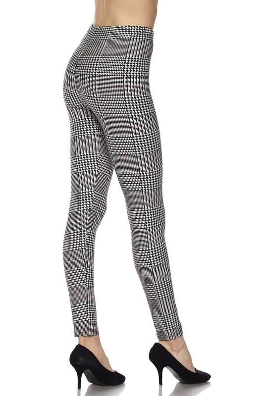 Glen Plaid With Burgundy Stripe Print Leggings