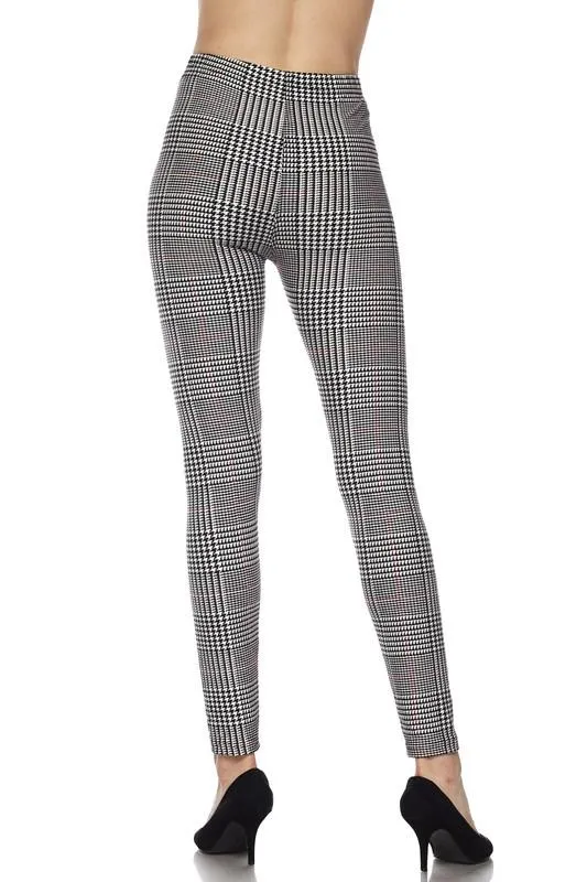 Glen Plaid With Burgundy Stripe Print Leggings