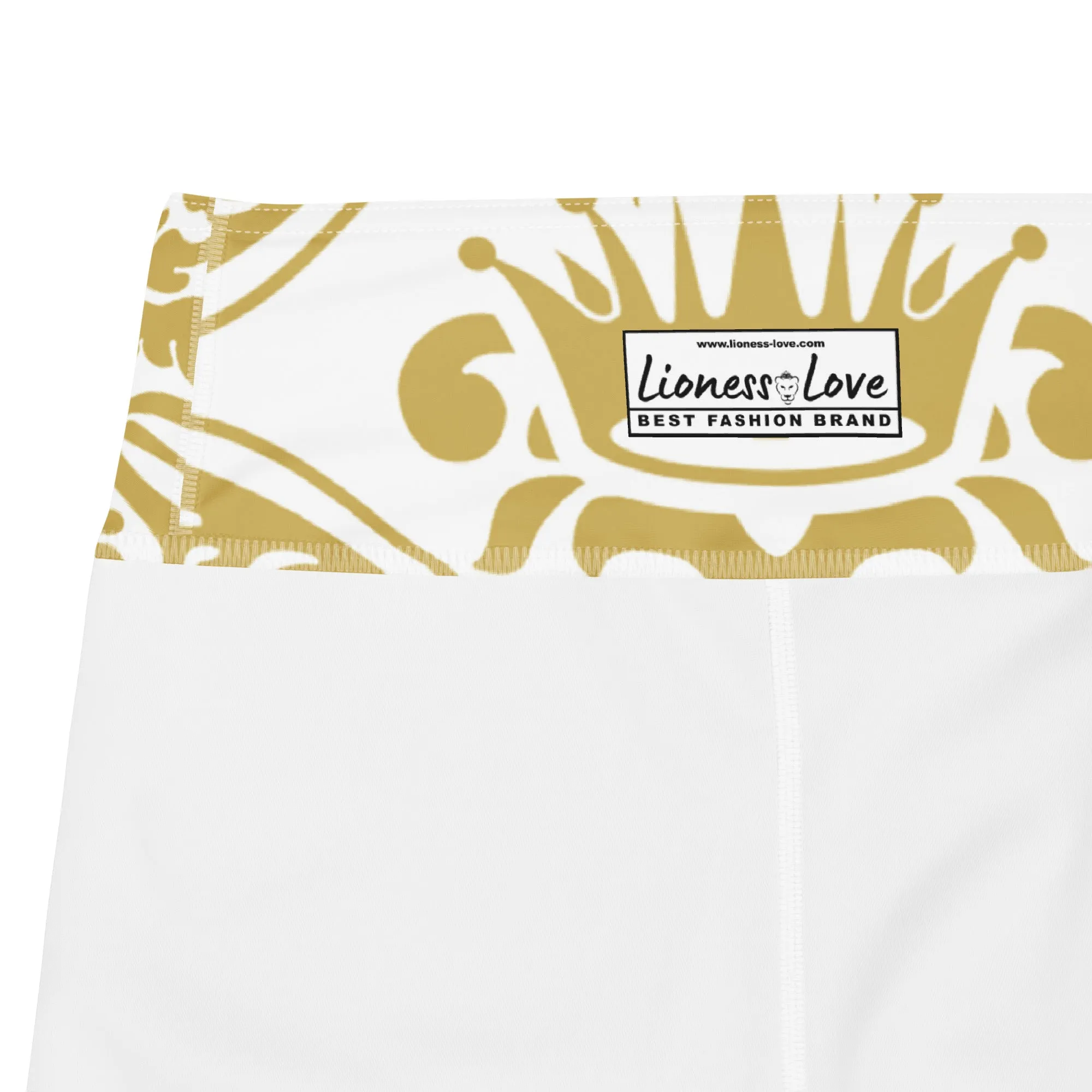 Gold and White Crown Design Yoga Leggings, lioness-love