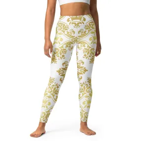 Gold and White Crown Design Yoga Leggings, lioness-love