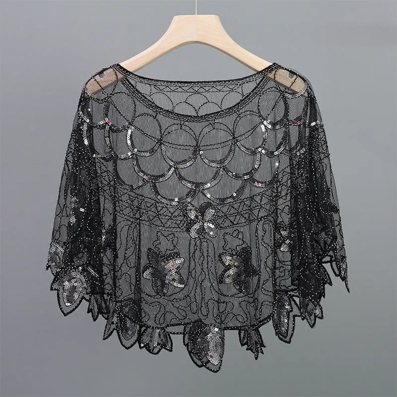 Great Gatsby Black Sequin Shawl Cape