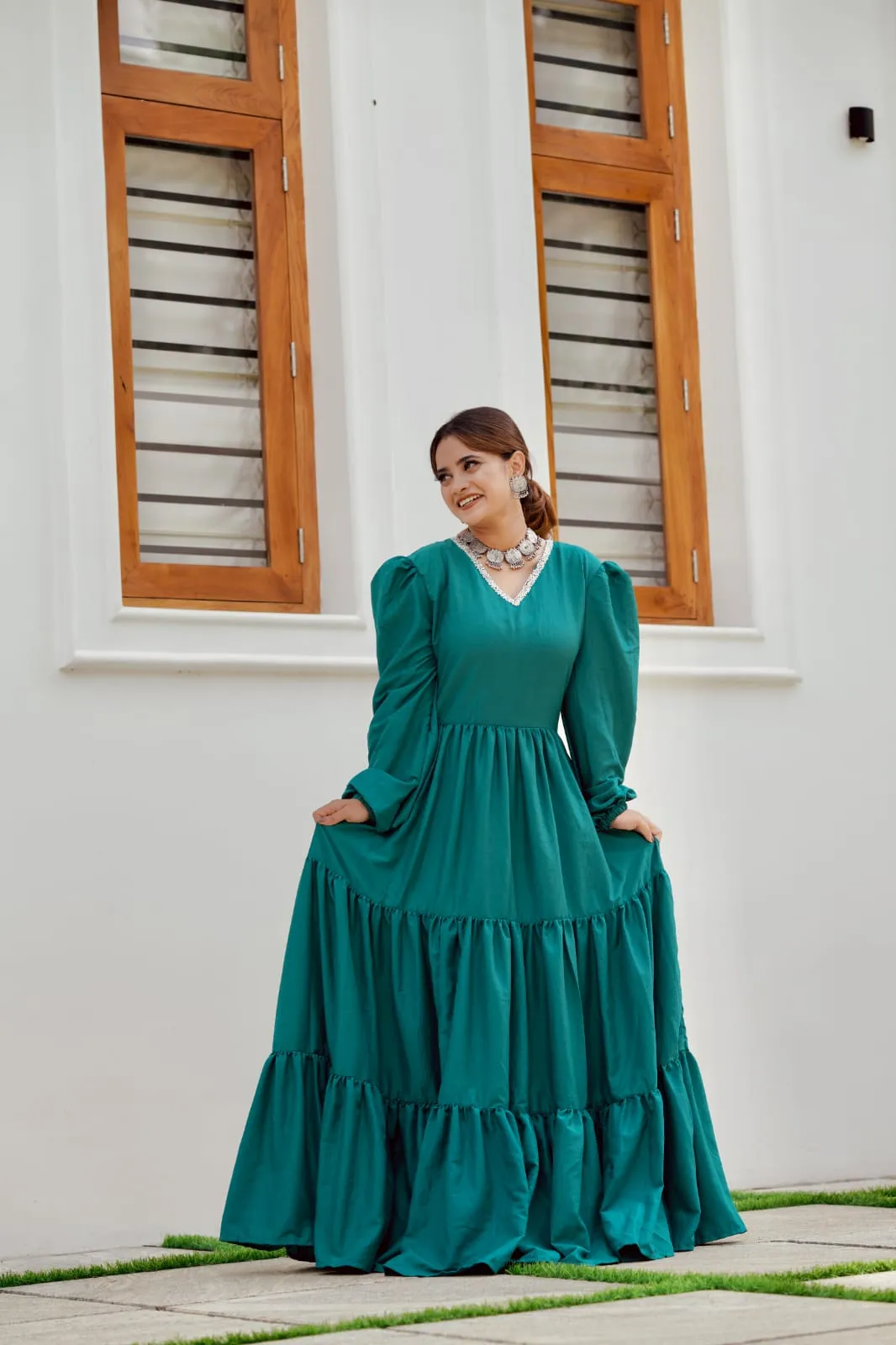 Green Ethnic Designer Maxi Dress (GBPT1001)