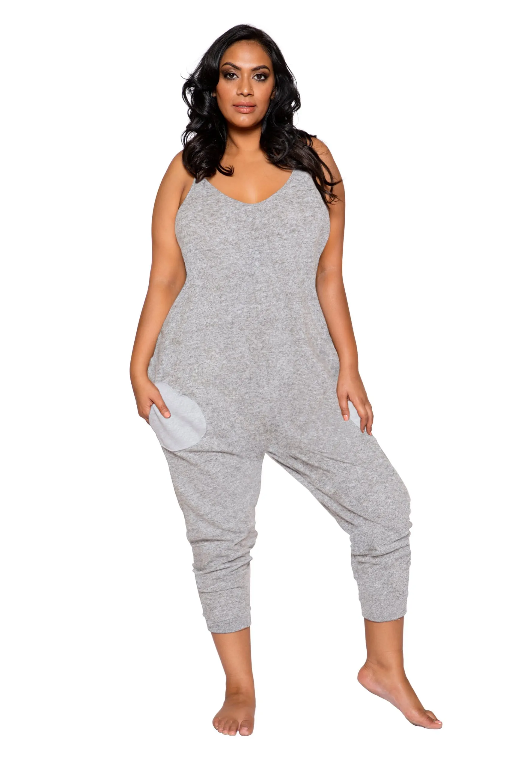 Grey Plus Size Pajama Jumpsuit w/ Pockets