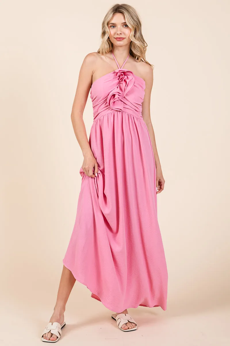 Halter Neck Smocked Embellished Maxi Dress