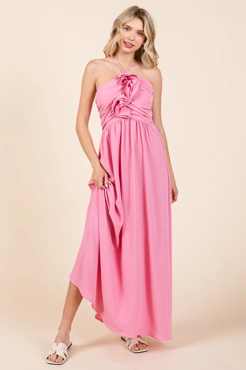 Halter Neck Smocked Embellished Maxi Dress