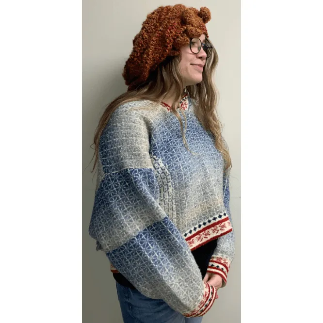 Handknit free form non wool Hat in rust tones and textures