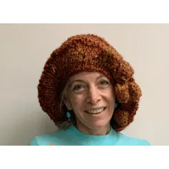 Handknit free form non wool Hat in rust tones and textures