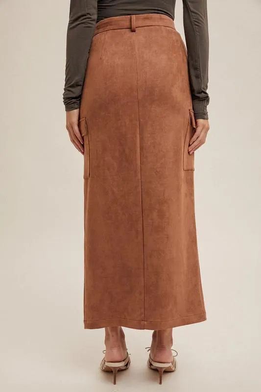 Harlem Chic Suede Midi Skirt W/ Slit