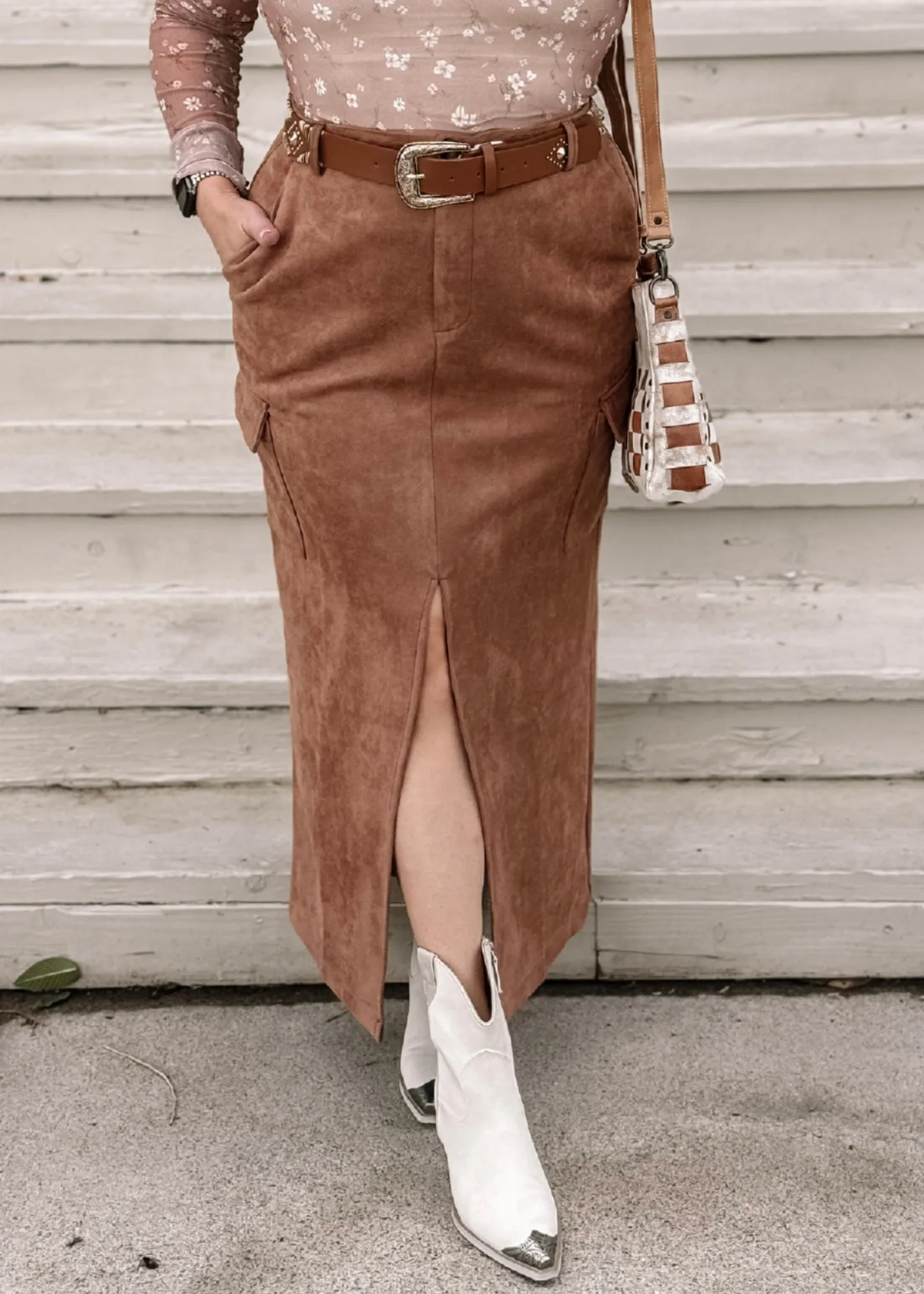 Harlem Chic Suede Midi Skirt W/ Slit