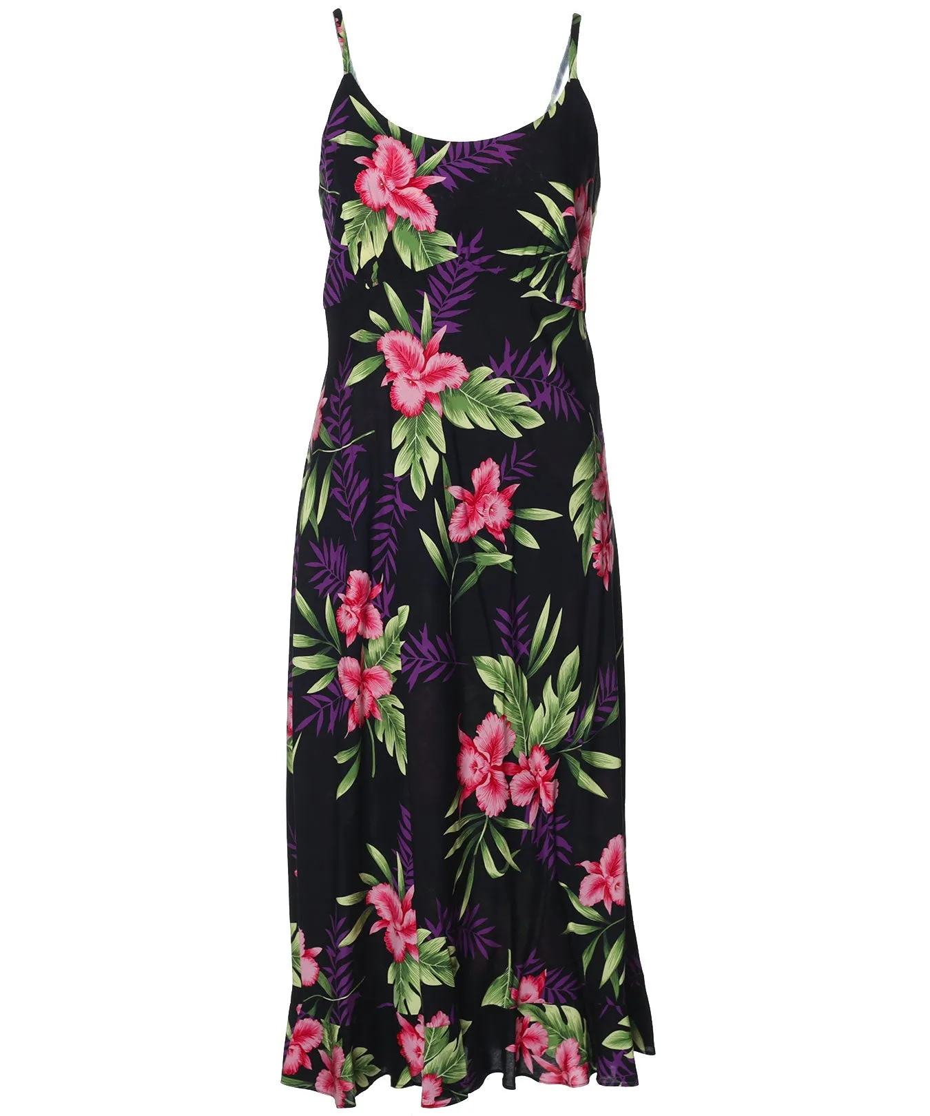 Hawaiian Dress Midi Slip Black Okalani