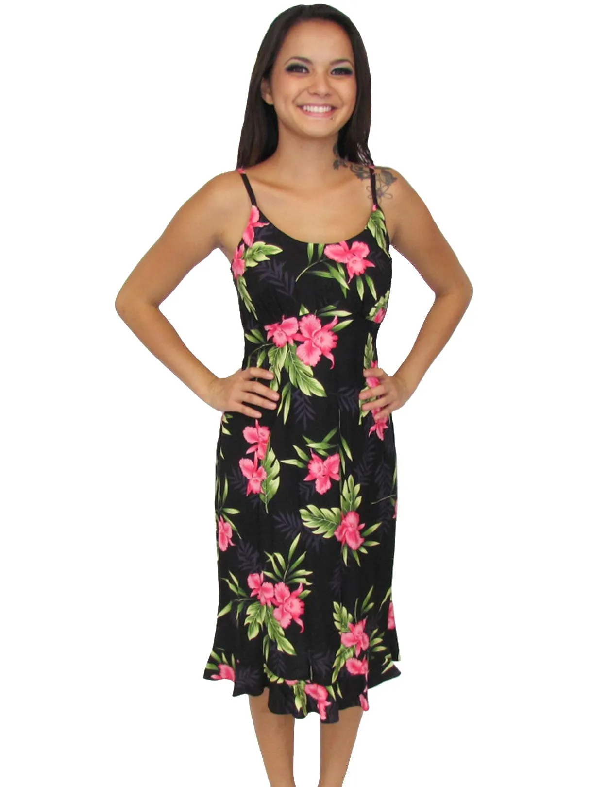 Hawaiian Dress Midi Slip Black Okalani