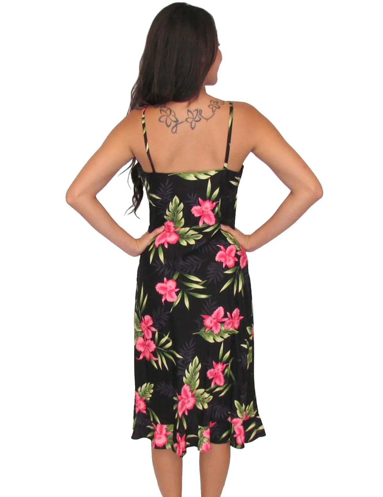 Hawaiian Dress Midi Slip Black Okalani