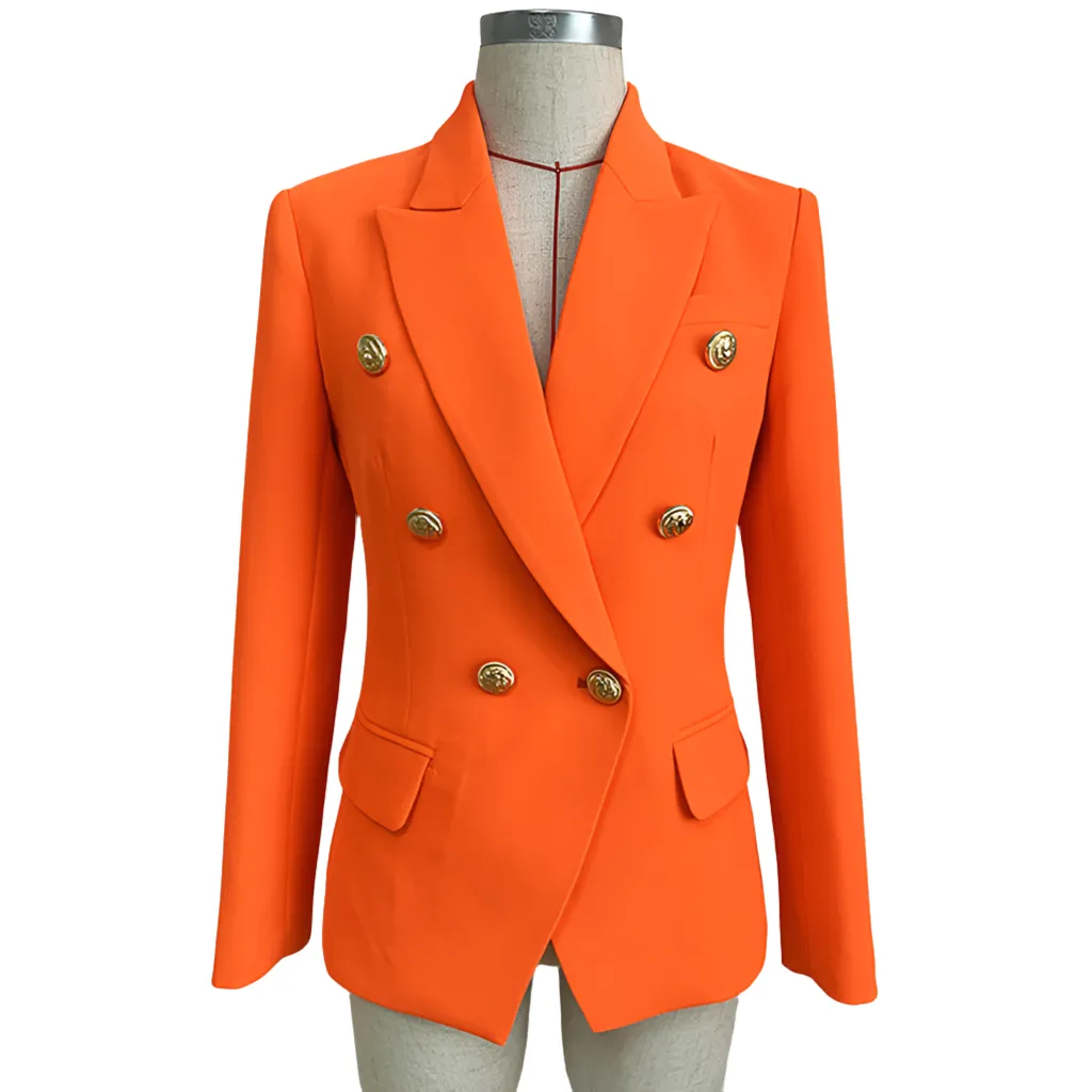 Heritage, Orange Double-Breasted Women's Jacket with Lion Head Buttons