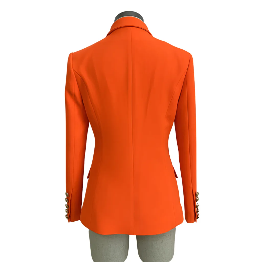 Heritage, Orange Double-Breasted Women's Jacket with Lion Head Buttons