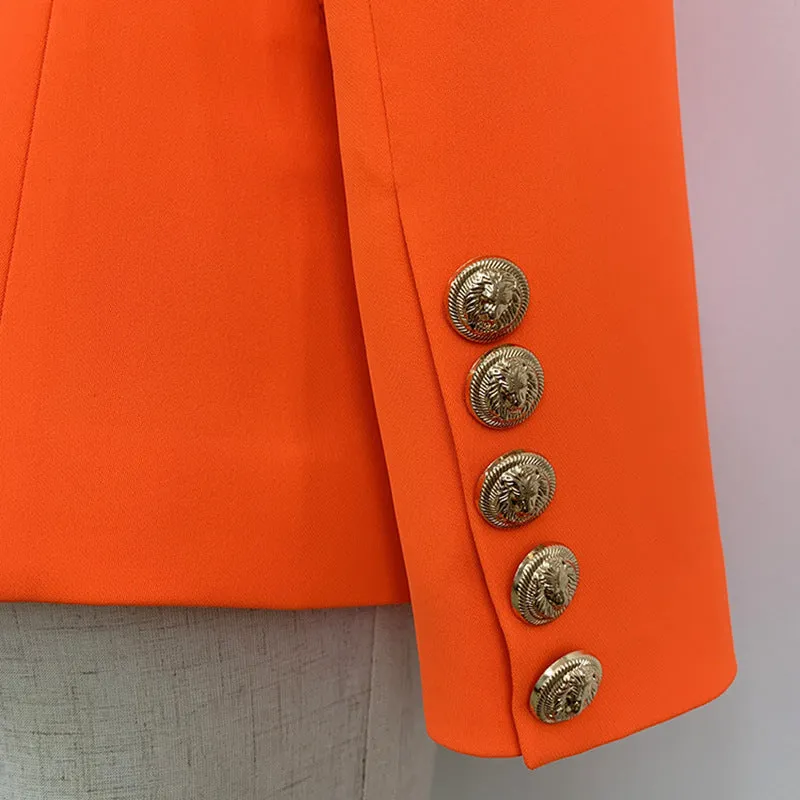 Heritage, Orange Double-Breasted Women's Jacket with Lion Head Buttons