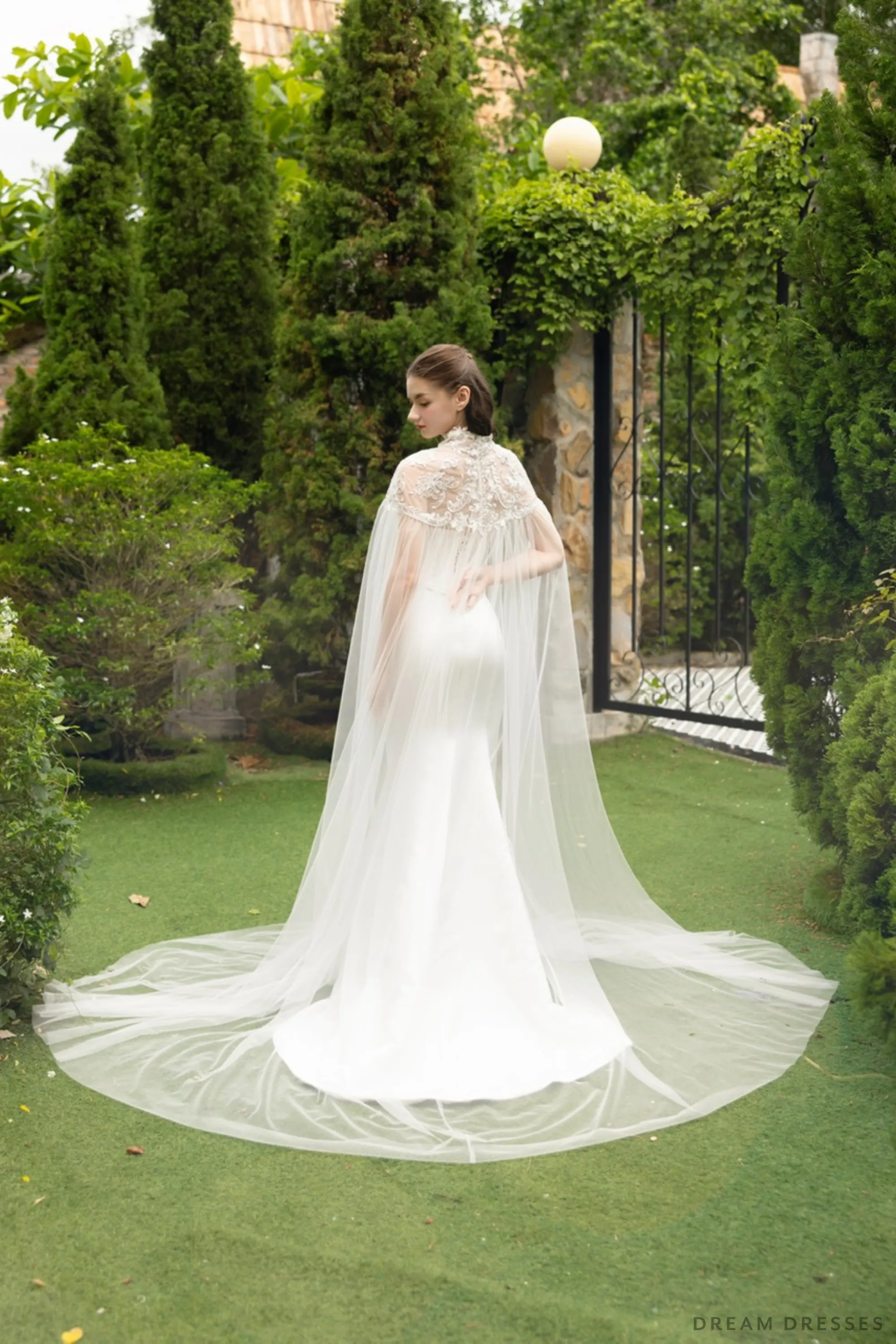 High Neck Cathedral Bridal Cape (#MIKAYLEE)