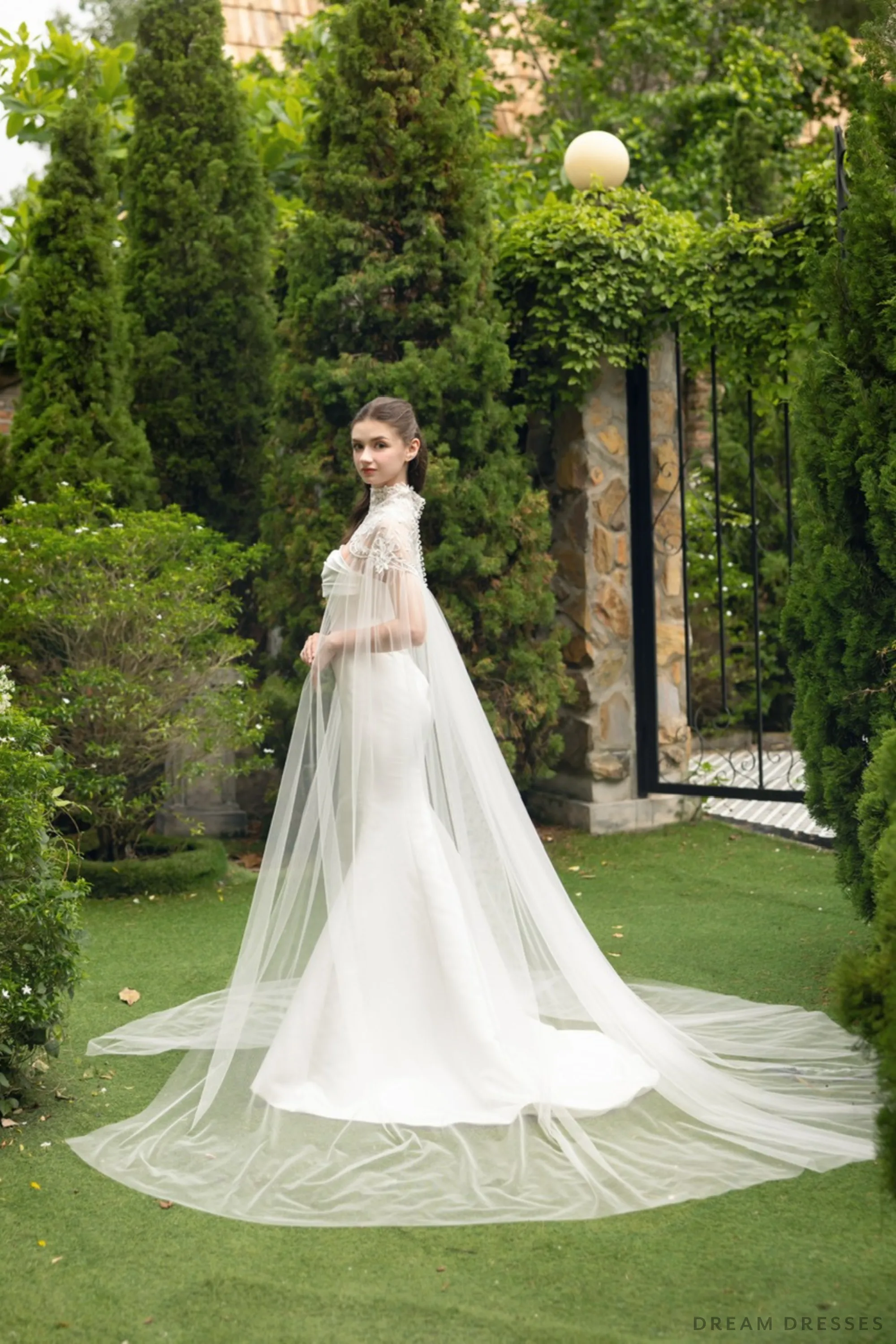 High Neck Cathedral Bridal Cape (#MIKAYLEE)